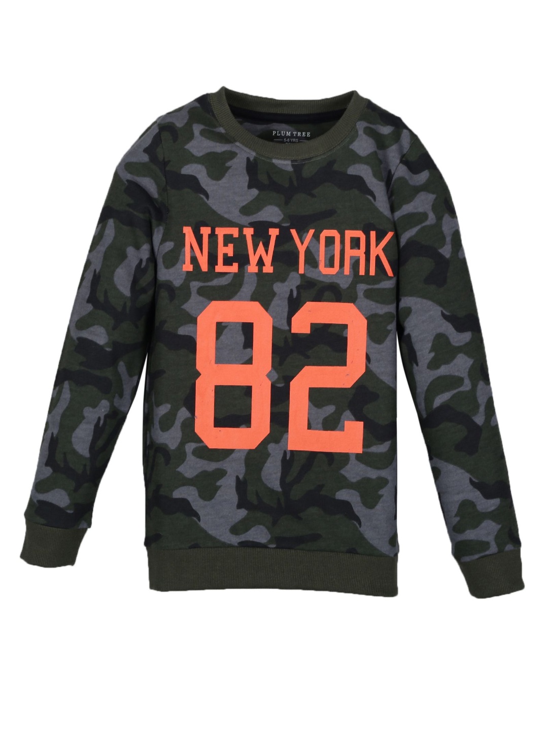 

PLUM TREE Boys Camouflage Printed Round Neck Cotton Pullover Sweatshirt, Grey