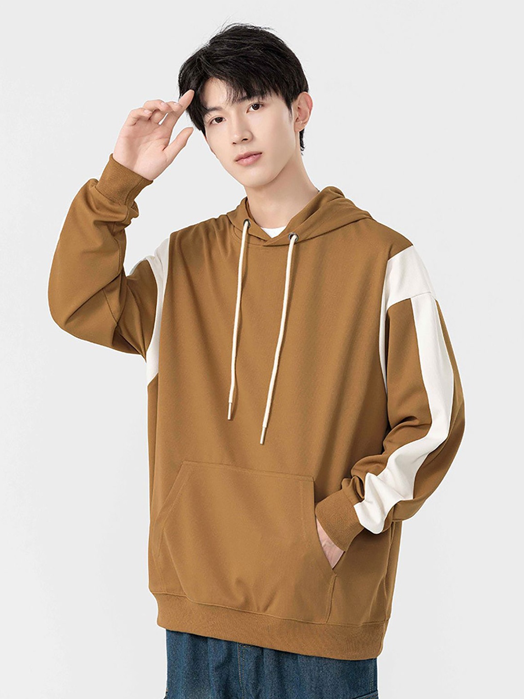 

StyleCast x Revolte Men Striped Hooded Sweatshirt, Brown