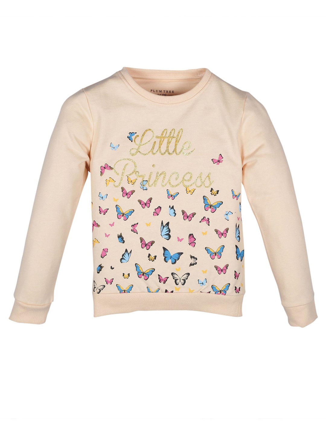 

PLUM TREE Girls Graphic Printed Round Neck Cotton Pullover Sweatshirt, Beige