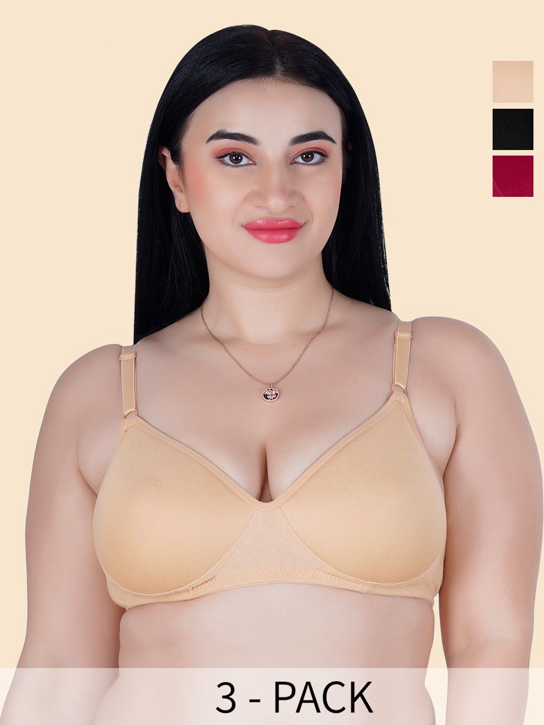 

KOMLI Bra Full Coverage Cotton Lightly Padded T-Shirt Bra, Beige