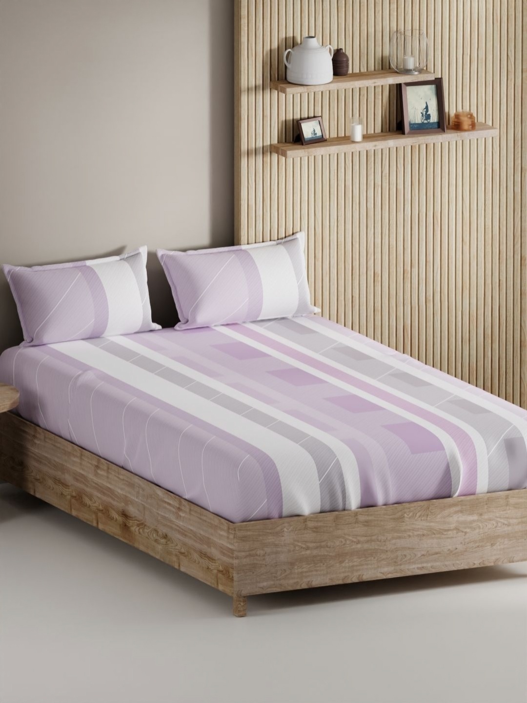 

BIANCA Palladium Purple Striped Pure Cotton 144 TC King Bedsheet Set 2.74 m X 2.74 m
