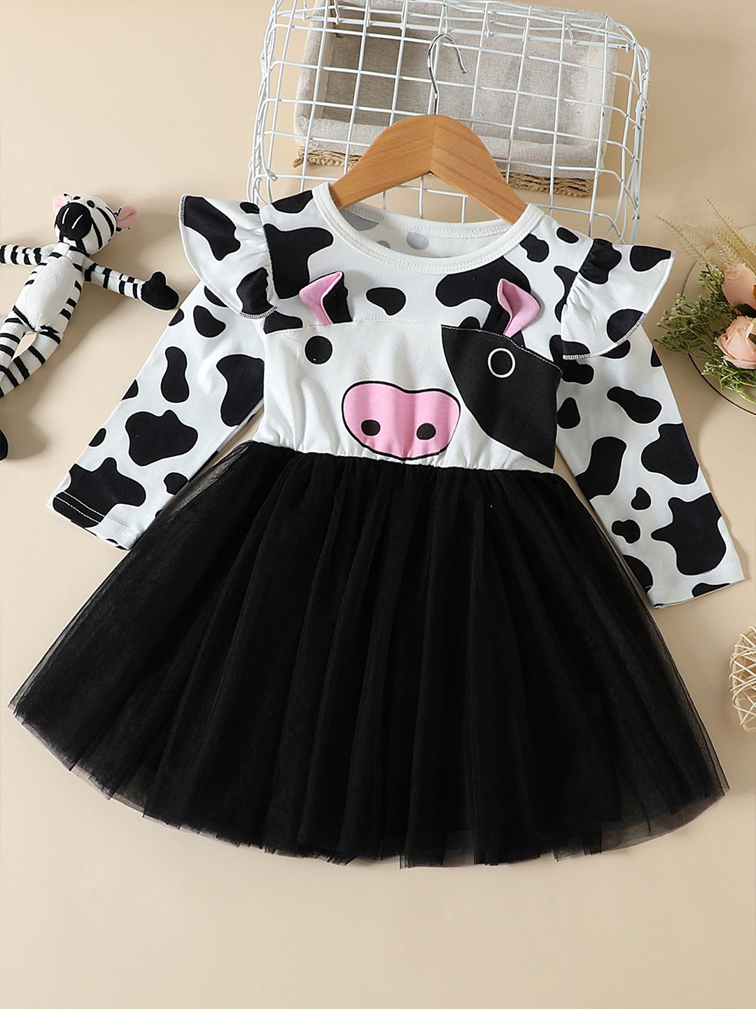 

LULU & SKY Girls Animal Print Fit & Flare Dress, White