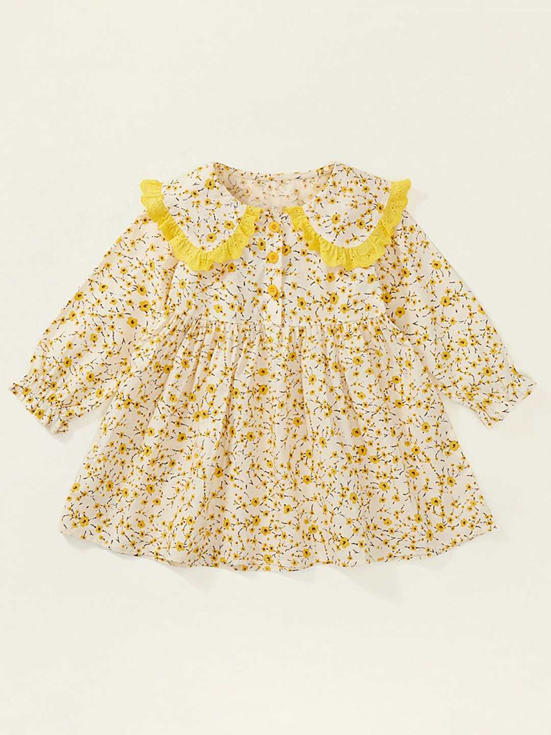 

LULU & SKY Girls Floral Print Puff Sleeve A-Line Dress, Yellow