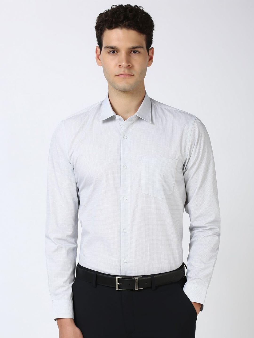 

Peter England Men Spread Collar Geometric Printed Cotton Formal Shirt, Grey