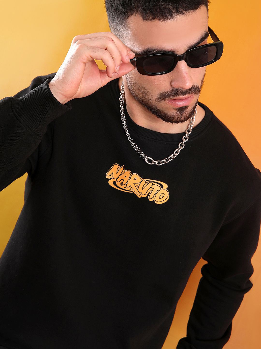 

WROGN Men Graphic Printed Cotton Sweatshirt, Black