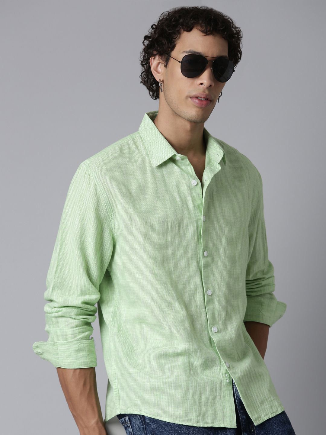 

ROLLER FASHIONS Men Spread Collar Solid Cotton Casual Shirt, Green