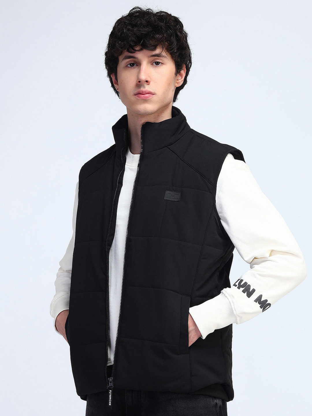

Flying Machine Men Mock Collar Solid Casual Padded Jacket, Black