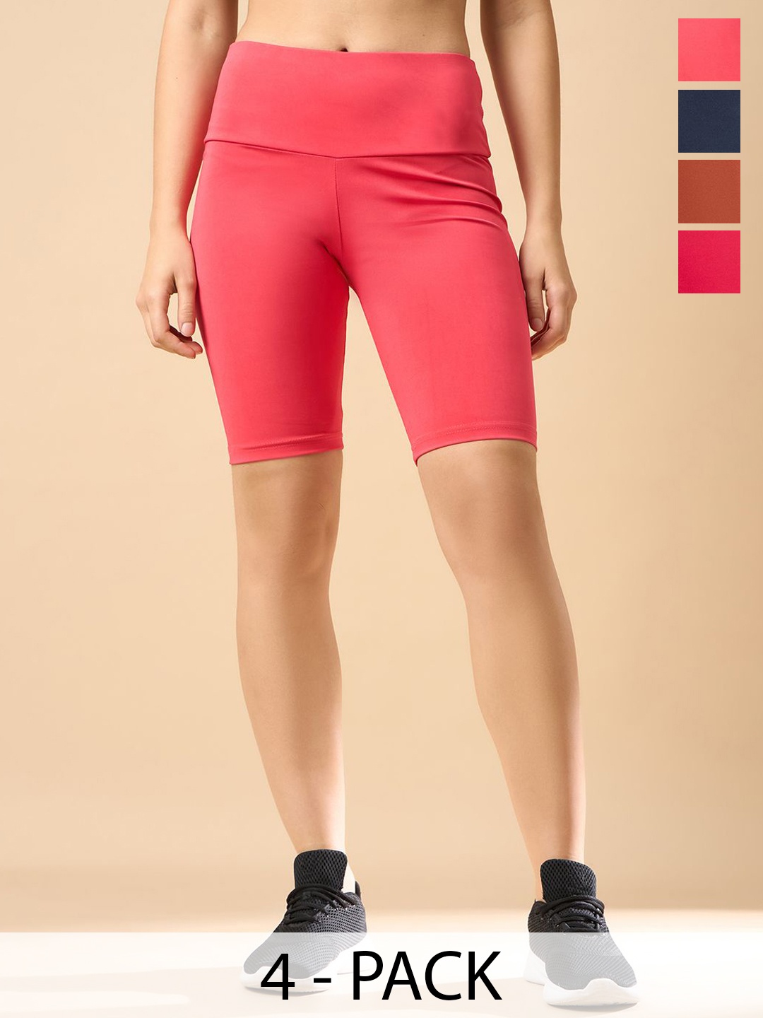 

COLOR CAPITAL Women Pack Of 4 Above Knee-Length Cycling Tights, Pink