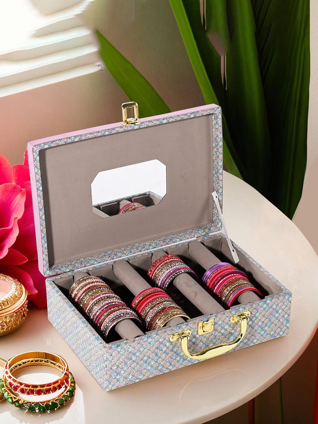 

Kuber Industries Green & Pink 4 Rod Wooden Bangle Storage Organisers
