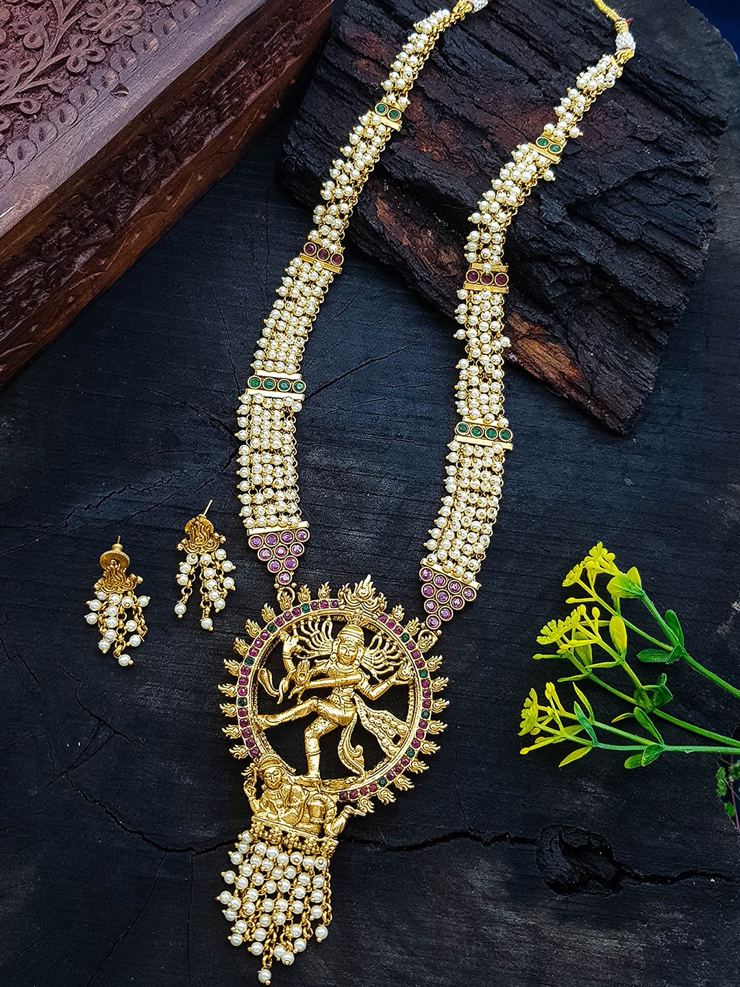 

GRIIHAM Gold-Plated CZ Stone-Studded & Beaded Necklace & Earrings