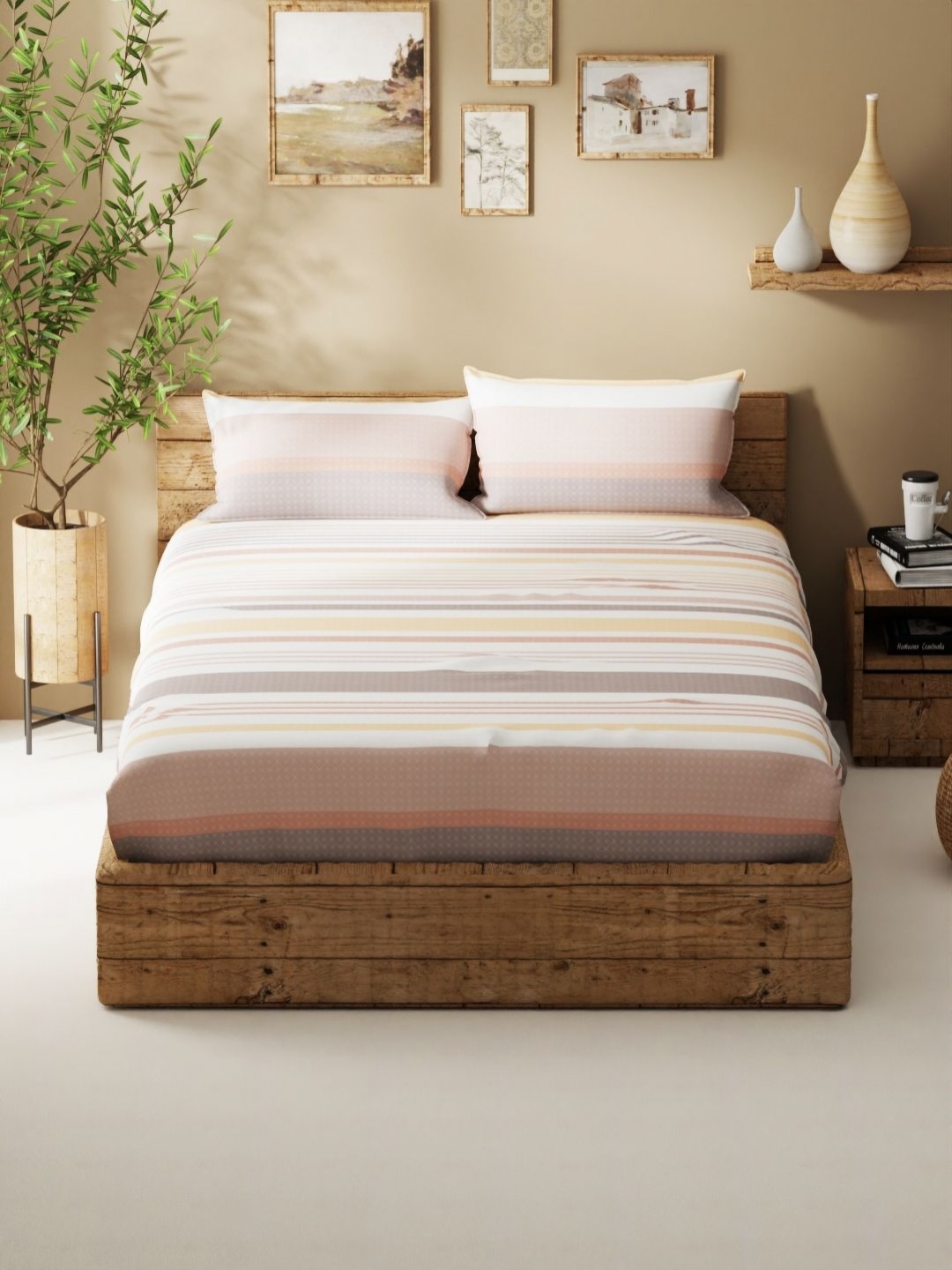 

BIANCA Lacasita Yellow Striped 120 TC Queen Bedsheet with 2 Pillow Covers