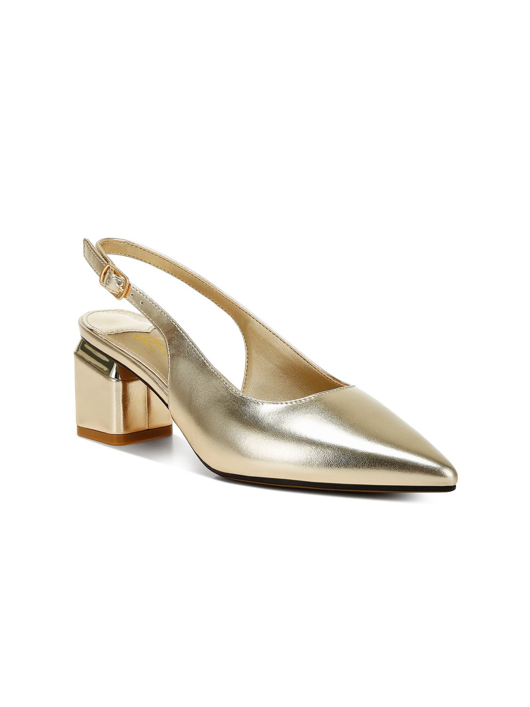 

London Rag Textured Leather Block Mules, Gold