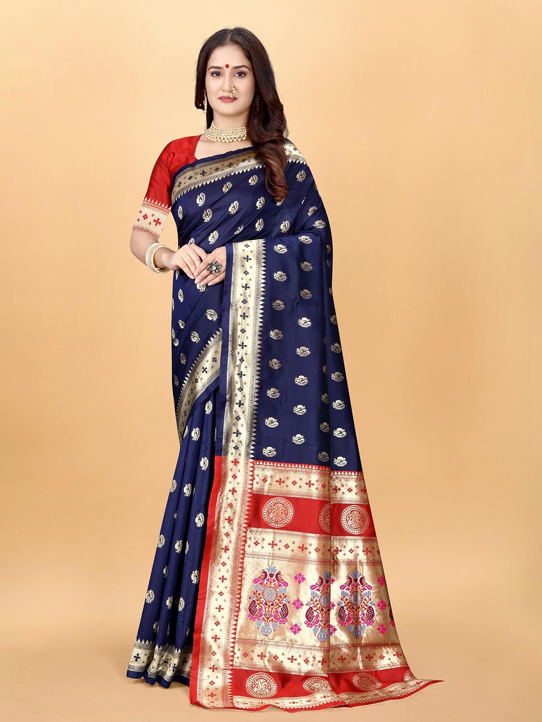 

VenderVilla Woven Design Zari Paithani Saree, Navy blue