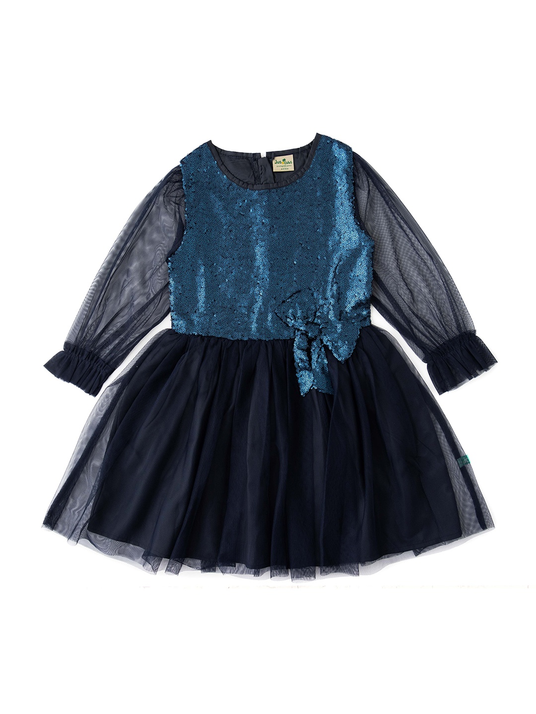 

JusCubs Embellished Satin Fit & Flare Dress, Navy blue