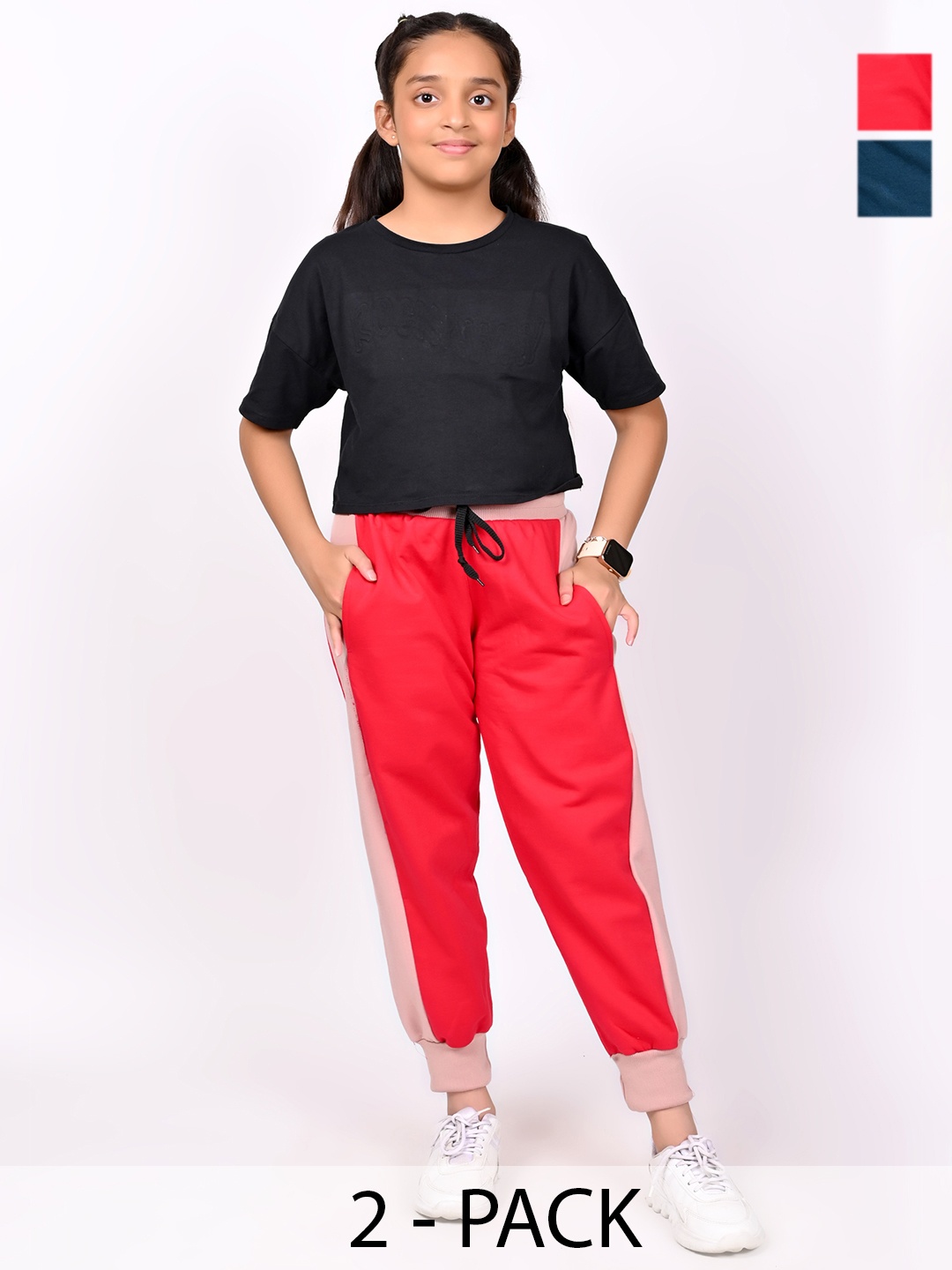 

BAESD Girls Pack Of 2 Mid-Rise Joggers, Red