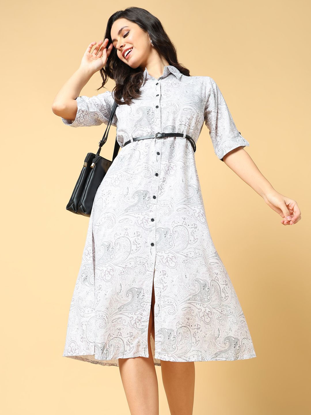 

SHOWOFF Women Ethnic Motifs Print Shirt Dress, White