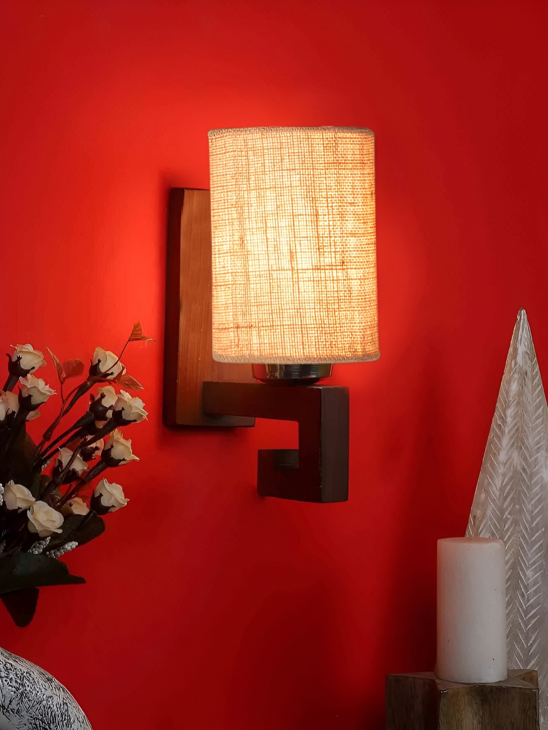 

Devansh Beige & Brown Cylinder Shaped Contemporary Wooden Wall Lamp