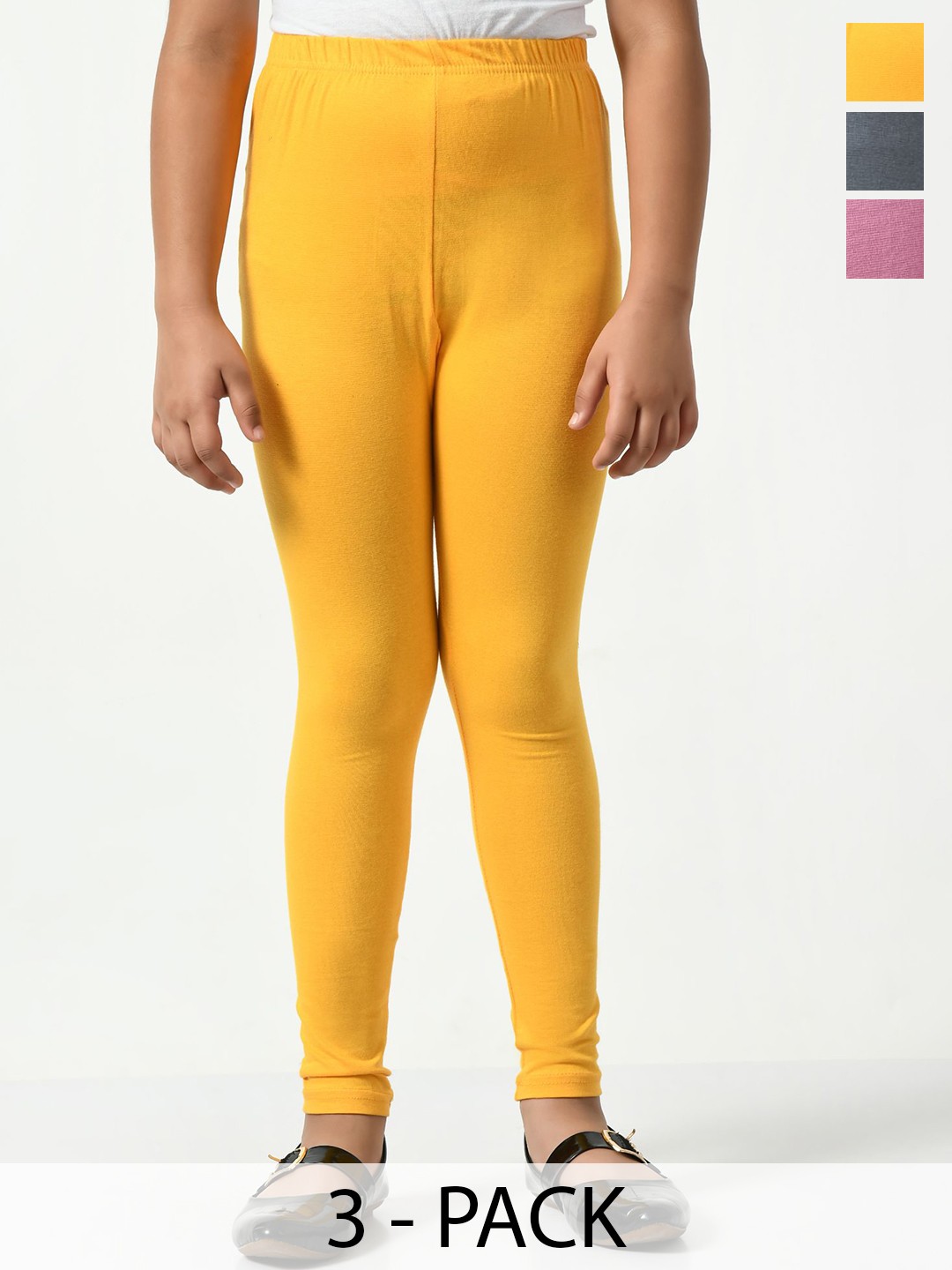 

KAYU Girls Pack Of 3 Ankle-Length Lenggings, Yellow