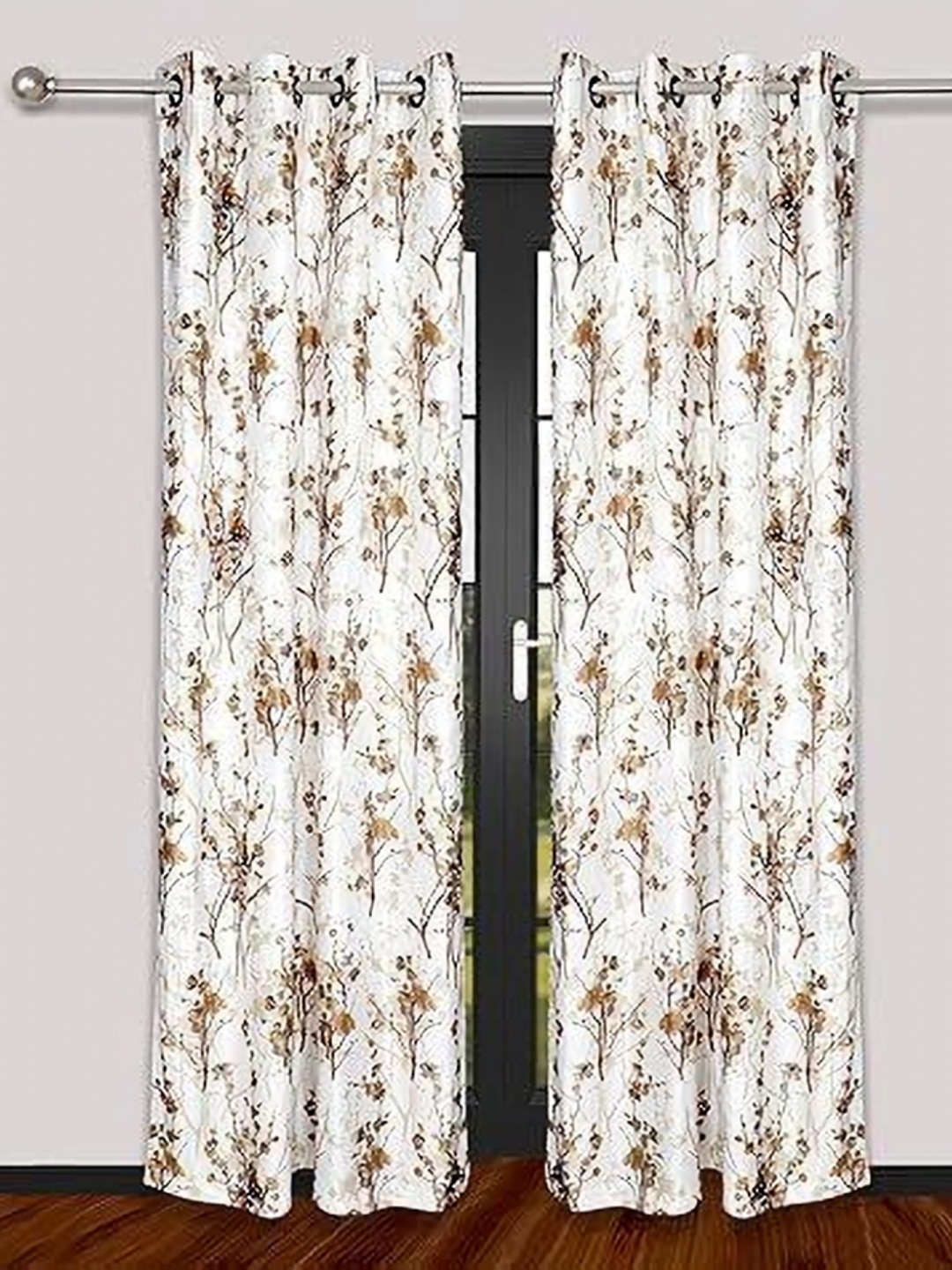 

Banchmark Home Furnishings 2-Pcs Brown & White Printed Long Door Curtain