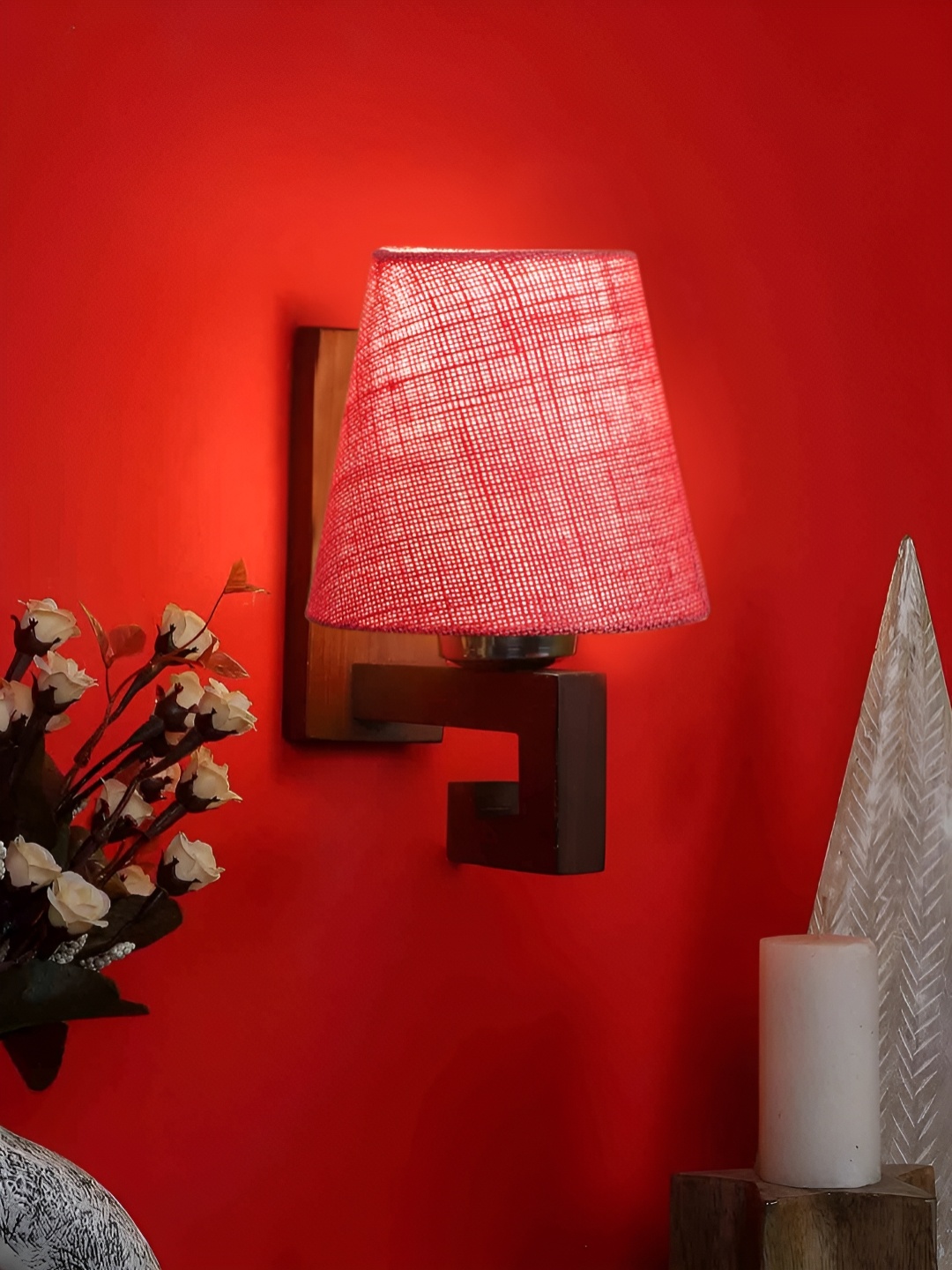 

Devansh Pink & Brown Wood Traditional Frustum Shaped Wall Lamp
