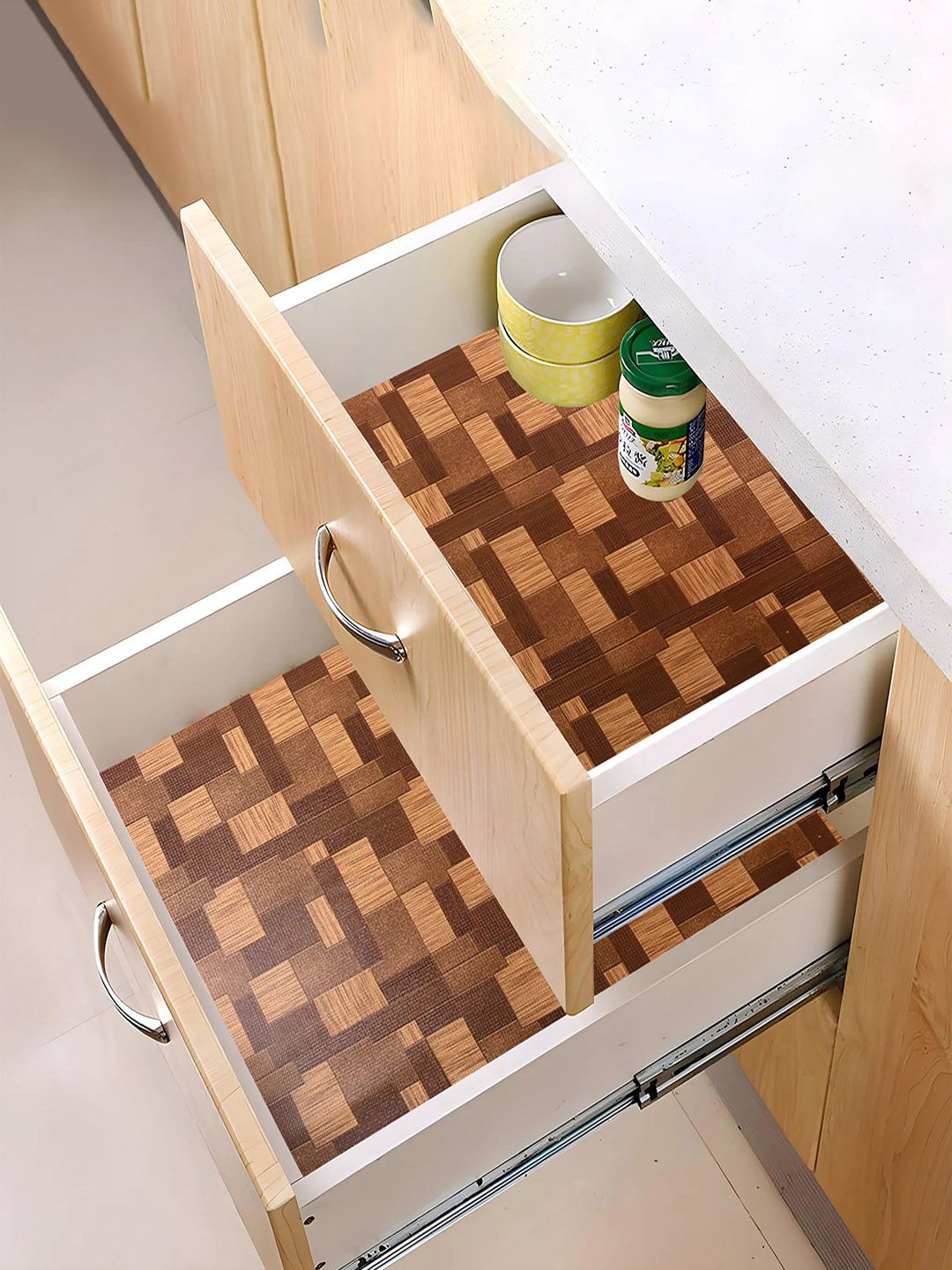 

Kuber Industries Brown 2 Pieces Printed Water Resistant Shelf Liner Organisers