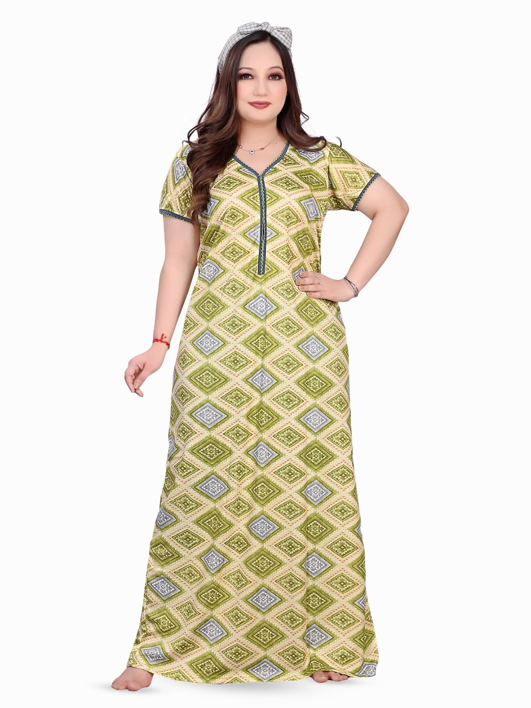 

G4Girl Printed Maxi Nightdress for women, Olive