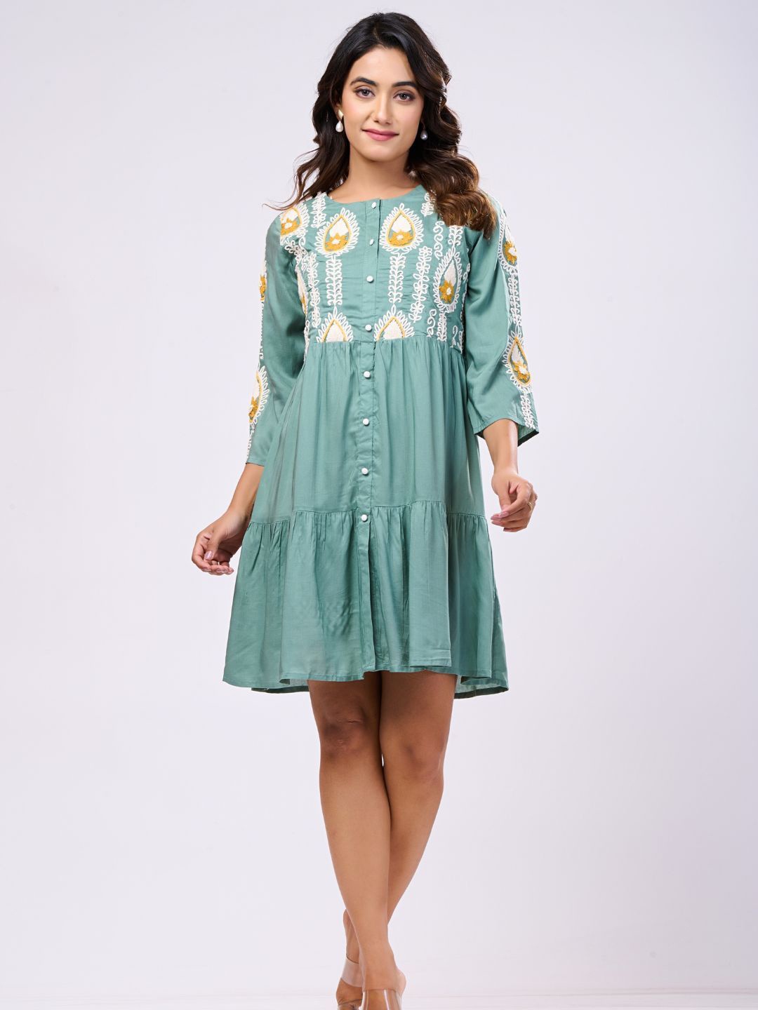 

Zolo Label Embroidered Cotton Fit & Flare Dress, Green