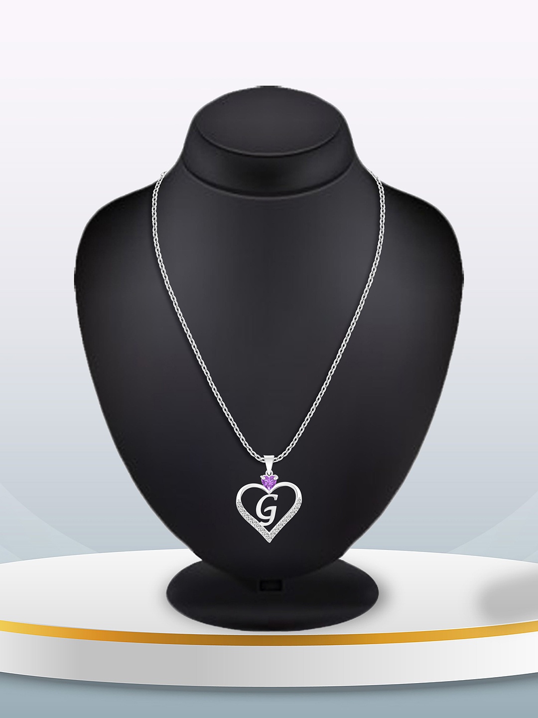 

Heer Collection Silver-Plated Heart Shaped Cubic Zirconia Pendants with Chains