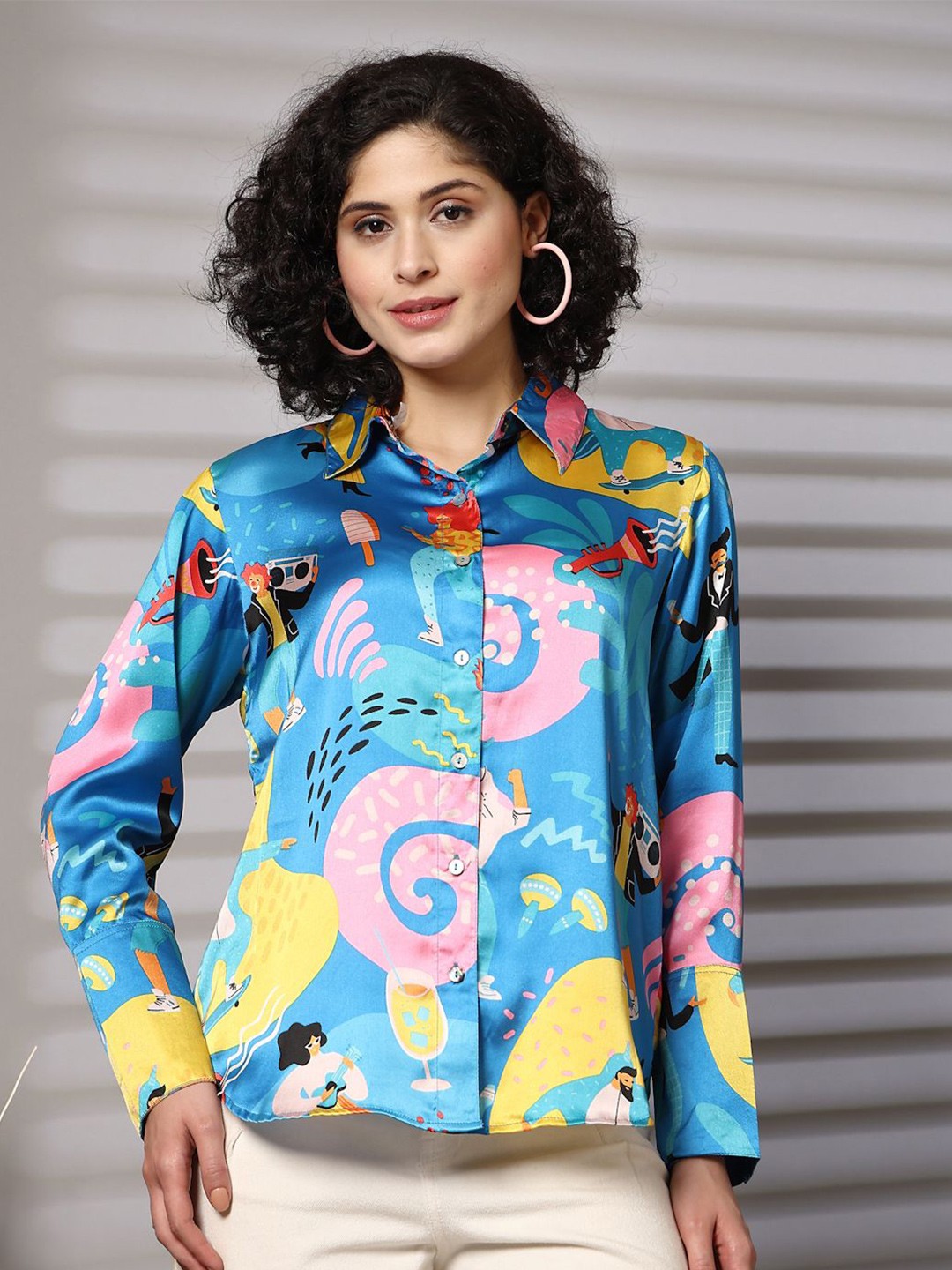 

plusS Women Standard Spread Collar Floral Printed Casual Shirt, Turquoise blue