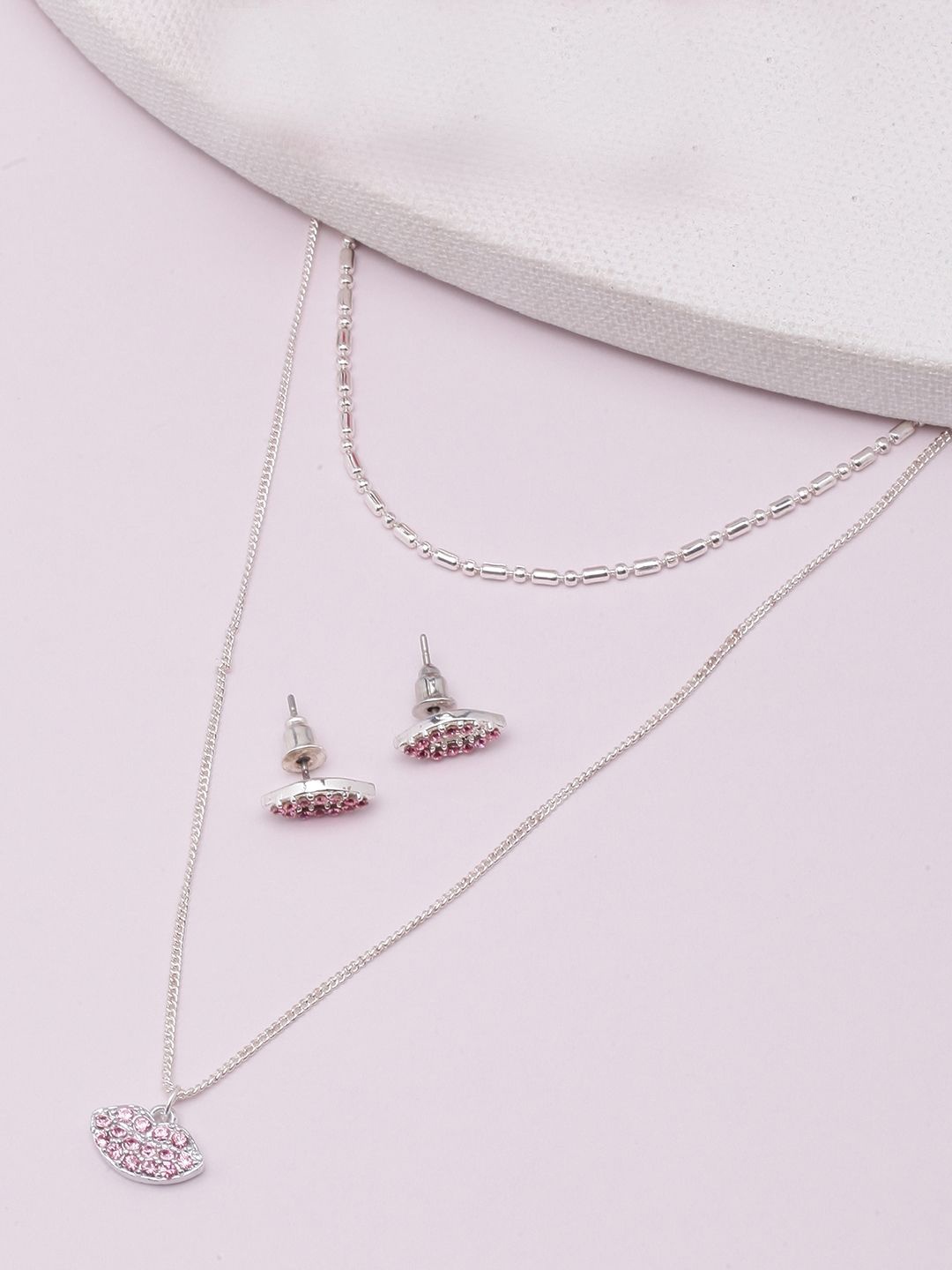 

KPOP Silver-Plated Rhinestone Stones Studded Jewellery Set