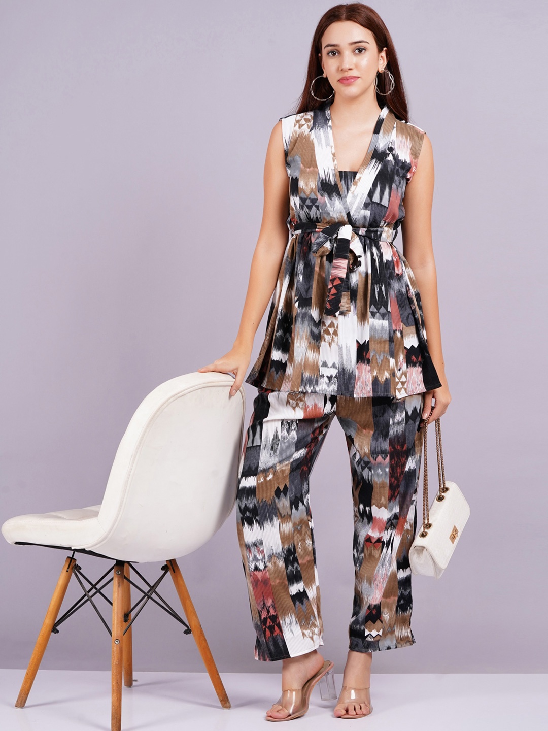 

HIGHLIGHT FASHION EXPORT Printed Top With Trouser Co-Ords, Black