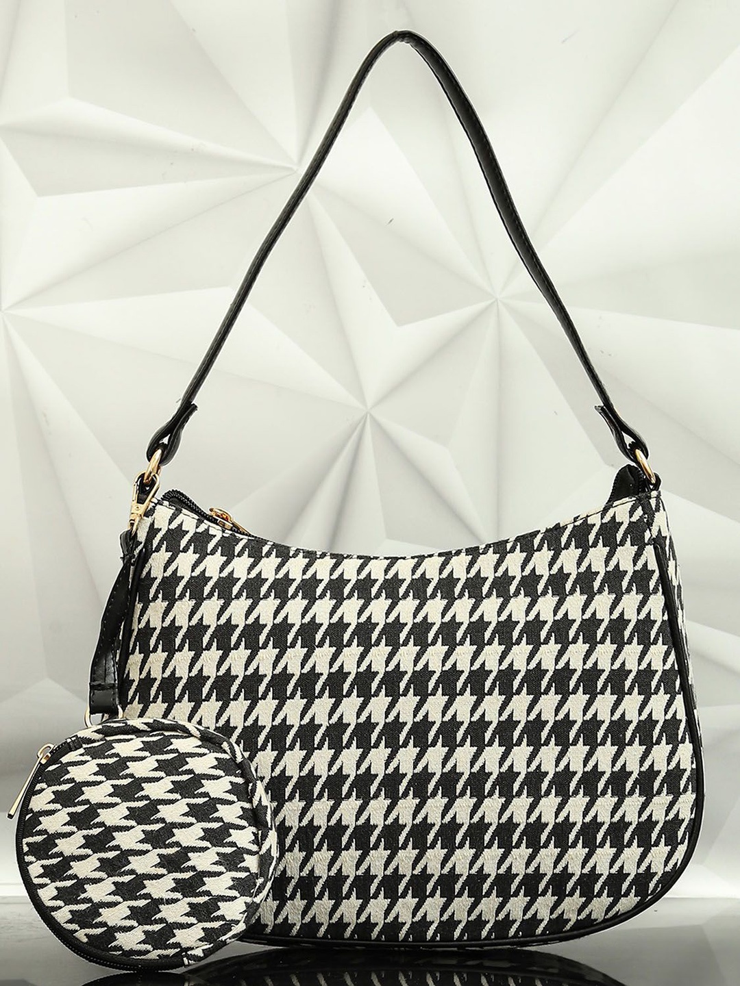 

Bagsy Malone Women Abstract Printed Structured Shoulder Bag, Black