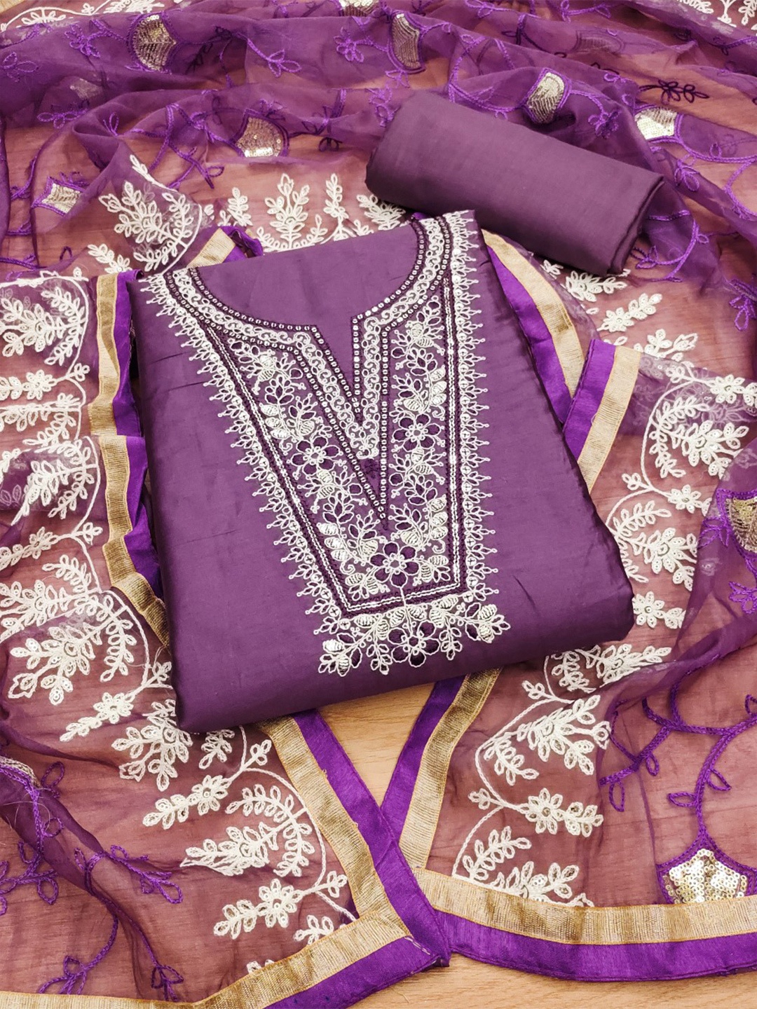

KALINI Women Embroidered Unstitched Dress Material, Purple