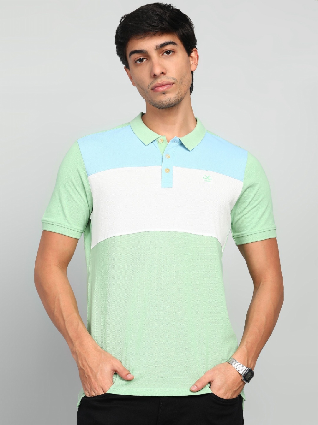 

WROGN Men Colourblocked Polo Collar Pure Cotton T-shirt, Green