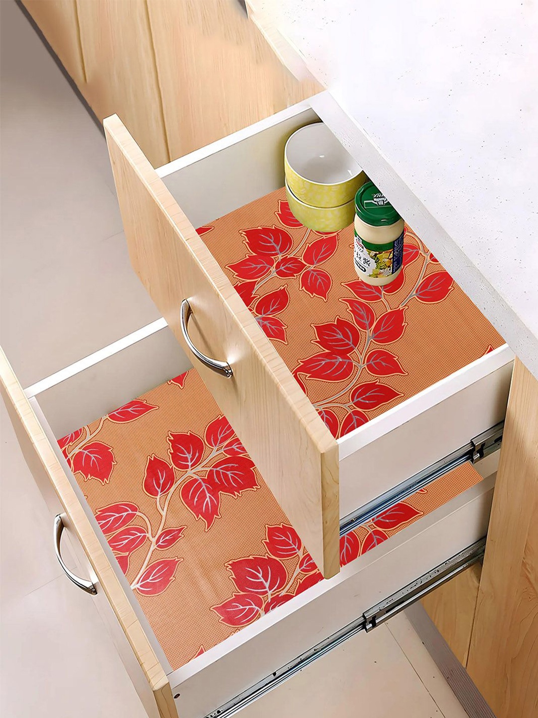 

Kuber Industries Mustard Yellow & Red 3 Pieces Water Resistant Shelf Liner Organisers