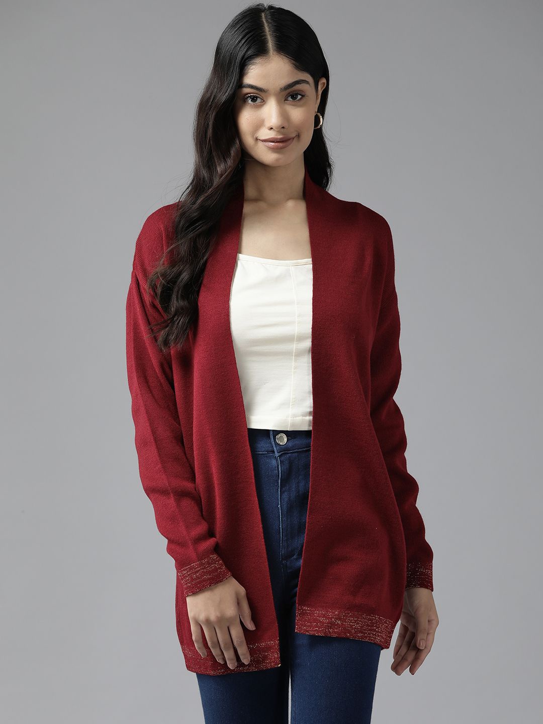 

Cayman Women Longline Shrug, Maroon