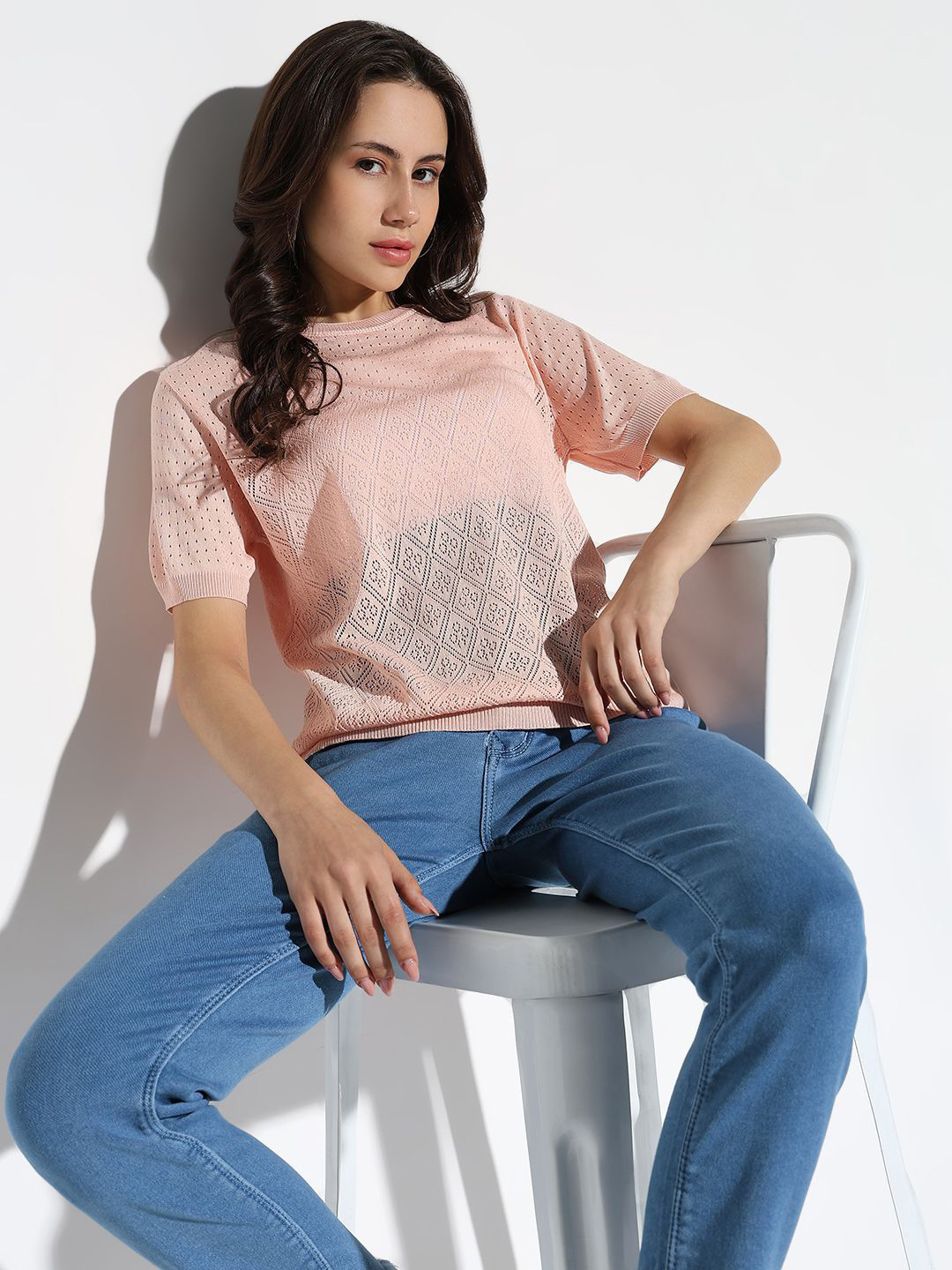 

SHOWOFF Women Self Design Top, Peach