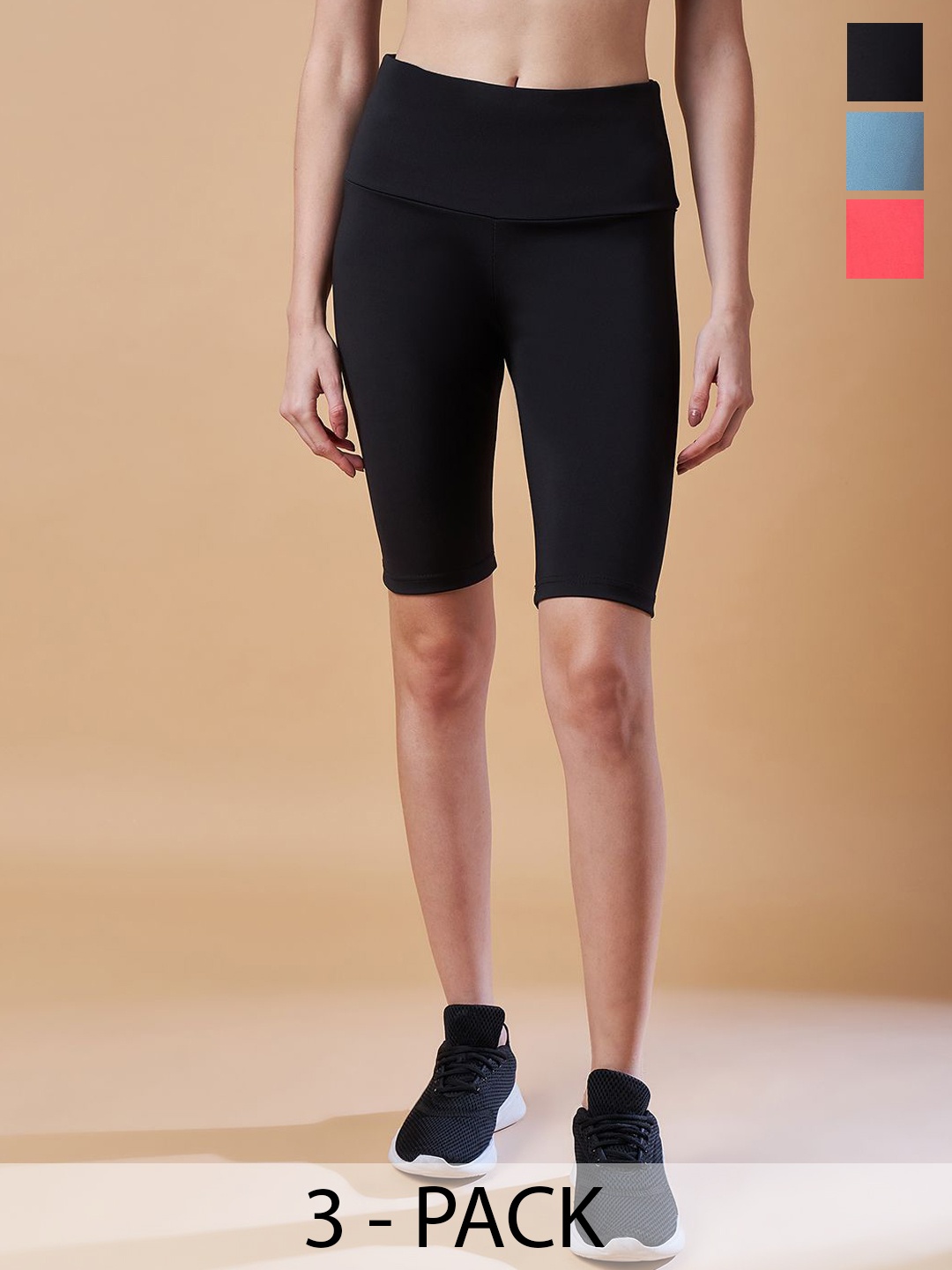 

COLOR CAPITAL Women Pack Of 3 Slim-Fit Above Knee Tights, Black