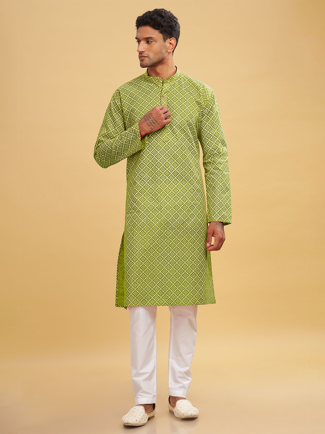 

Anouk Men Printed Ethnic Long Kurta, Green