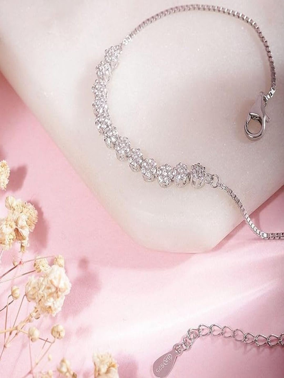 

DEARDONAA JEWELLERY 925 Silver Rhodium-Plated Cubic Zirconia Wraparound Bracelet
