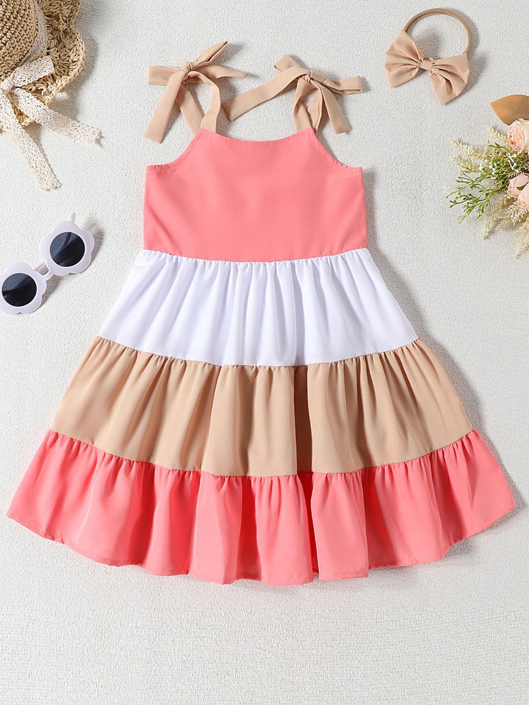

LULU & SKY Colourblocked Fit & Flare Midi Dress, Pink