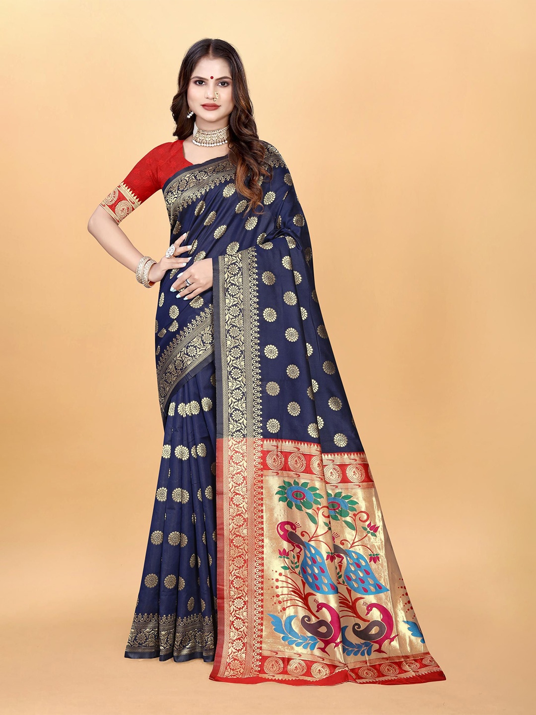 

VenderVilla Woven Design Zari Paithani Saree, Navy blue