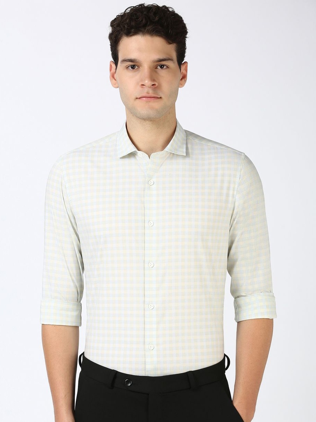 

Peter England Men Super Spread Collar Micro Checked Cotton Slim Fit Formal Shirt, White