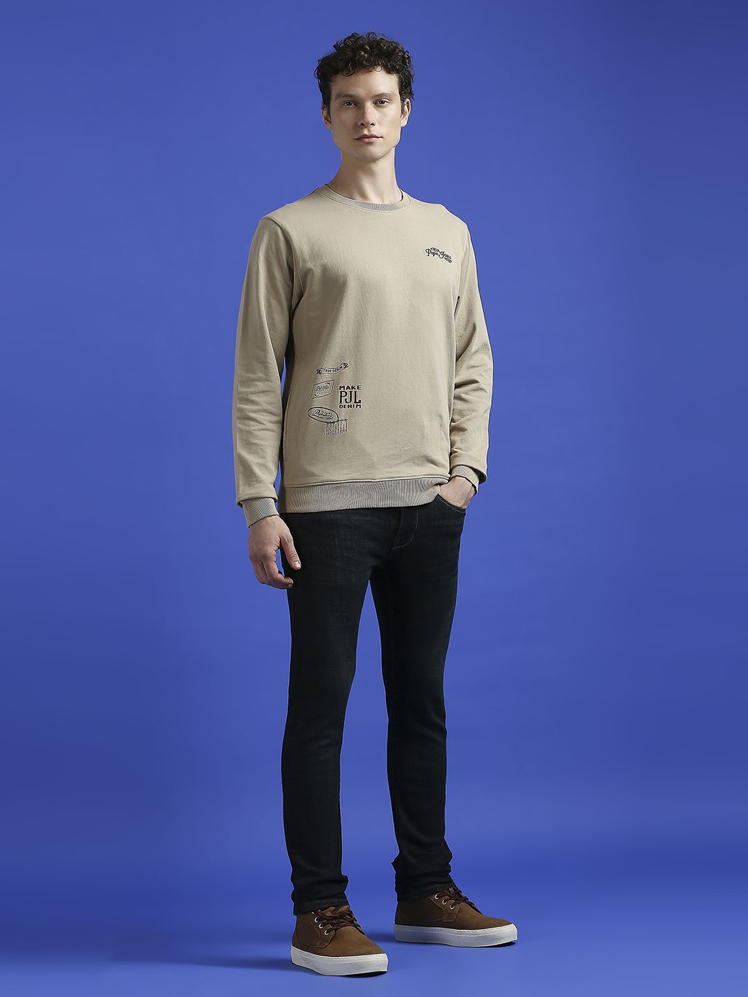 

Pepe Jeans Men Typography Printed Round Neck Cotton Pullover Sweatshirt, Beige