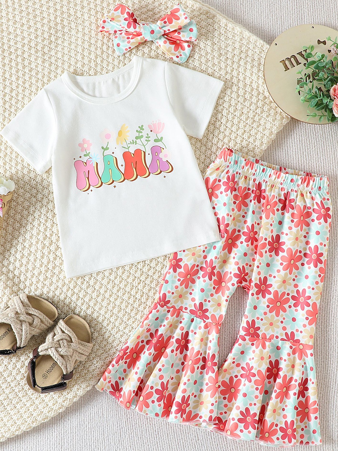 

LULU & SKY Girls Printed T-shirt with Palazzos, White