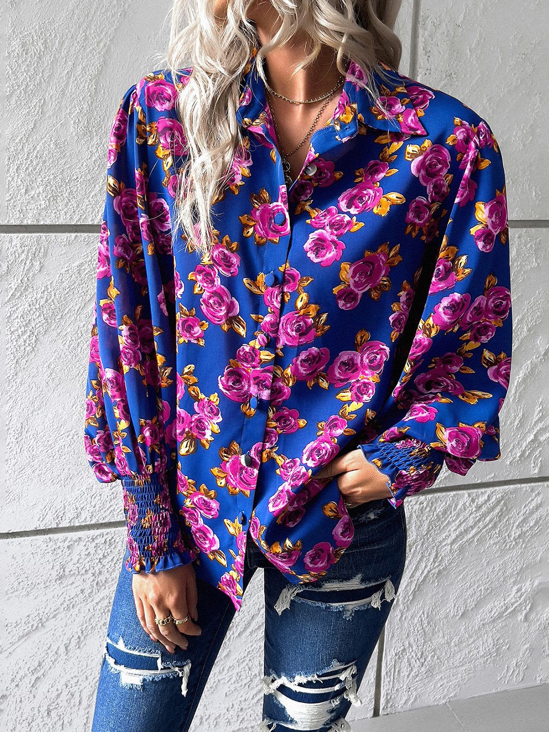 

StyleCast Women Spread Collar Floral Printed Casual Shirt, Purple