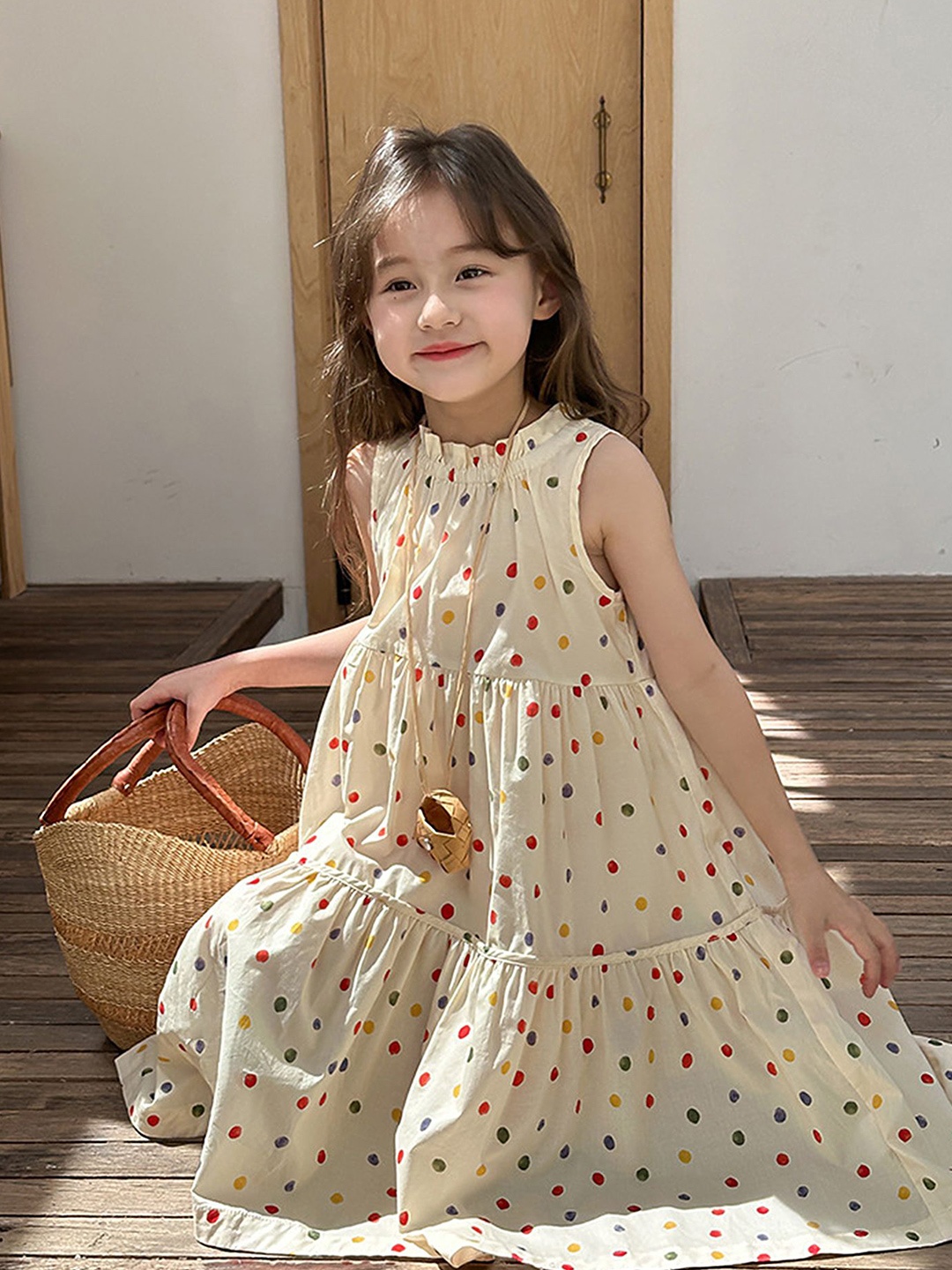 

LULU & SKY Floral Print Maxi cotton Dress, Beige