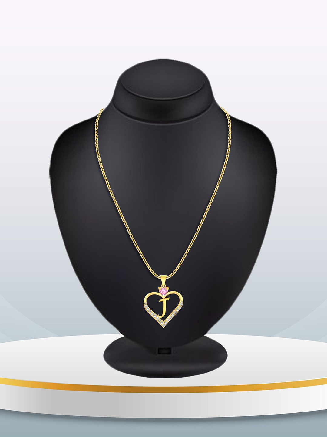 

Heer Collection Gold -Plated Cubic Zirconia Heart Shape Alphabet J Pendants with Chains