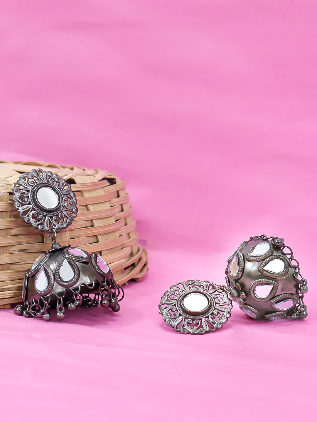 

Krelin Sterling Silver Dome Shaped Oxidised Jhumkas
