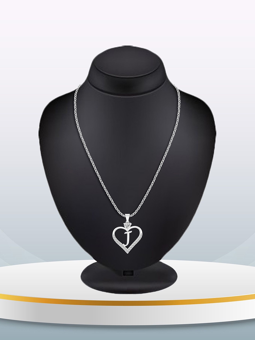 

Heer Collection Silver-Plated CZ Studded Heart Shaped Alphabet J Pendants with Chains